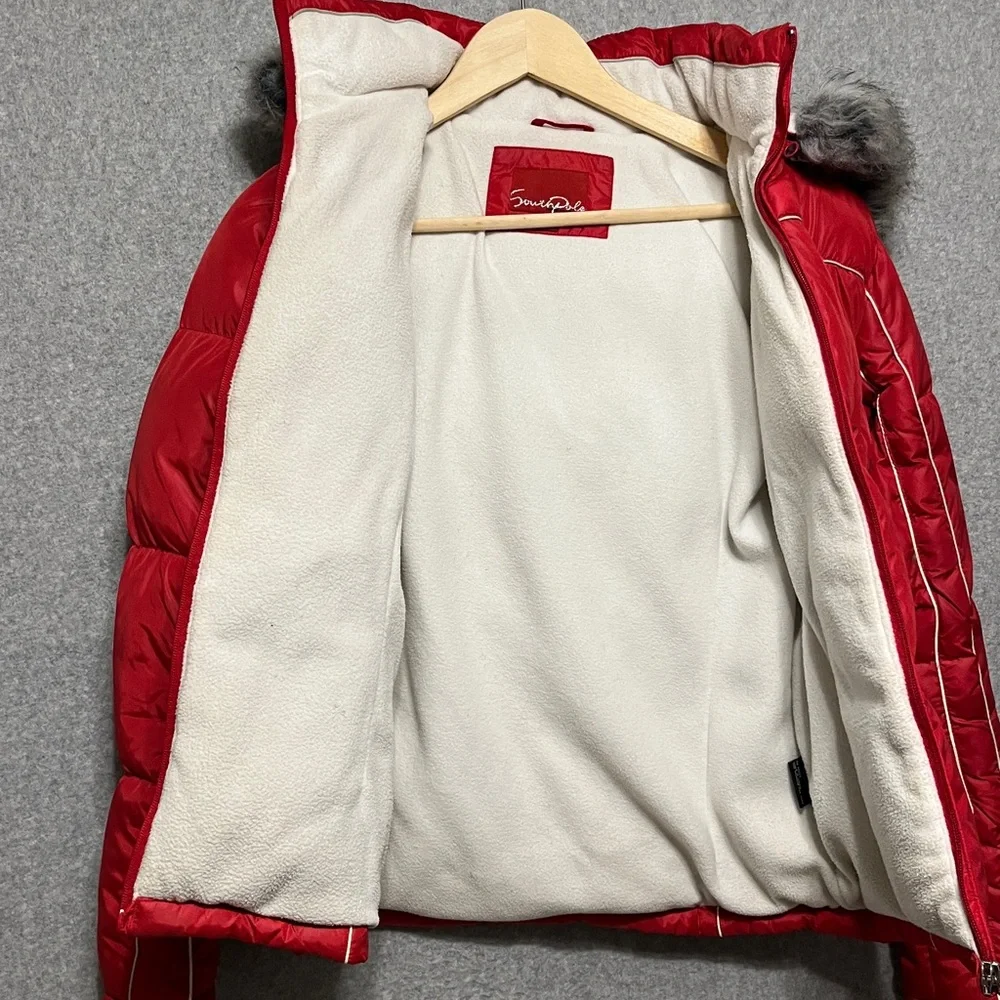 Red Down Fleece Jacket Coat Southpole Hooded Ski Teen Small Women XS VTG Y2K